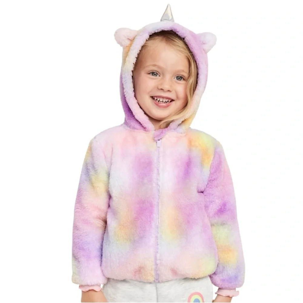 Old Navy Sherpa fleece rainbow critter jacket girls 2T